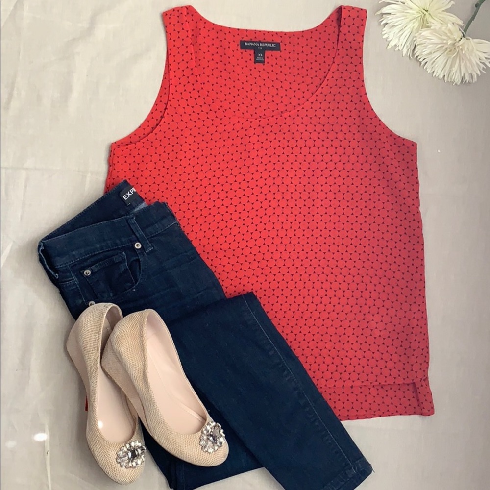 Banana Republic Red and Navy Sleeveless Blouse